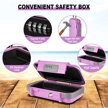 HUANLANG Portable Safe Lock Box with Combination Lock Mini Beach Travel Safe Waterproof Small Lockab...
