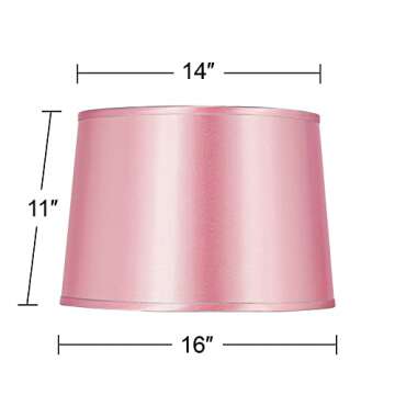 Sydnee Pale Pink Satin Medium Drum Lamp Shade 14" Top x 16" Bottom x 11" Slant (Spider) Replacement with Harp and Finial - Springcrest
