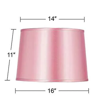 Sydnee Pale Pink Satin Medium Drum Lamp Shade 14" Top x 16" Bottom x 11" Slant (Spider) Replacement with Harp and Finial - Springcrest