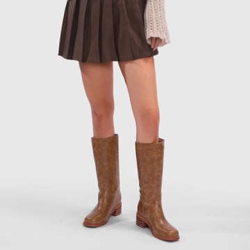 JOKACEAR Women's Knee High Boots Chunky Heel Square Toe