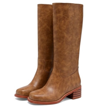 JOKACEAR Women's Knee High Boots Chunky Heel Square Toe