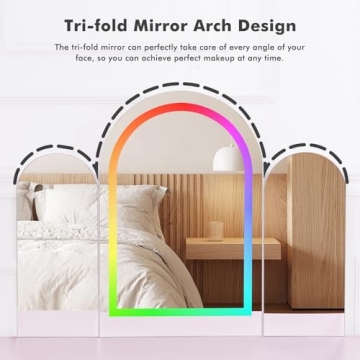 MUSSTUFIC RGB Vanity Desk with Tri-fold Mirror and Lights