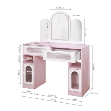 MUSSTUFIC RGB Vanity Desk with Tri-fold Mirror and Lights