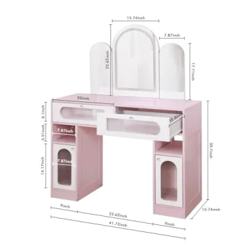 MUSSTUFIC RGB Vanity Desk with Tri-fold Mirror and Lights
