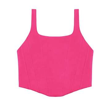 REORIA Women's Summer Sexy Square Neck Sleeveless Trendy Night Club Cropped Tank Top Cute Going Out Bustier Corset Crop Tops Neon Rose Red Small