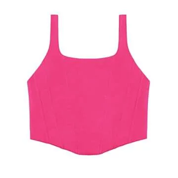 REORIA Women's Summer Sexy Square Neck Sleeveless Trendy Night Club Cropped Tank Top Cute Going Out Bustier Corset Crop Tops Neon Rose Red Small