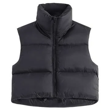 Fuinloth Women's High Stand Collar Cropped Puffer Vest - Stylish & Versatile