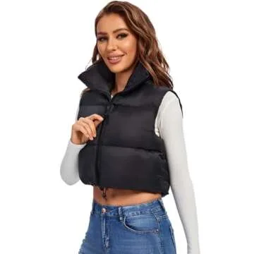 Cropped Puffer Vest for Women - Stylish Warmth in Black