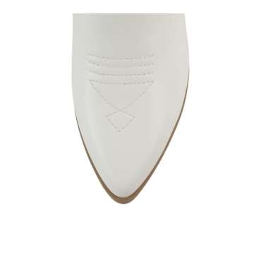 Soda “BLAZING” ~ Women Western Stitched Pointe Toe Low Heel High Top Ankle Shaft Boot Bootie (White/Nude, us_footwear_size_system, adult, women, numeric, medium, numeric_7)