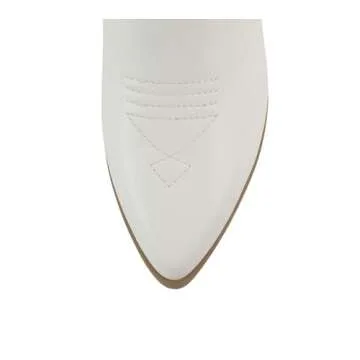 Soda “BLAZING” ~ Women Western Stitched Pointe Toe Low Heel High Top Ankle Shaft Boot Bootie (White/Nude, us_footwear_size_system, adult, women, numeric, medium, numeric_7)