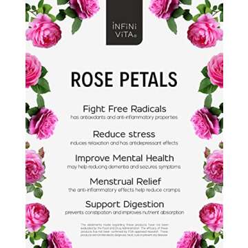Infini Vita Dried Rose Petals 14g (0.5oz) - Edible Red Rose Tea - Dried Flowers for Cake Decorating, Drinks, Candle, and Soap Making (0.5oz)
