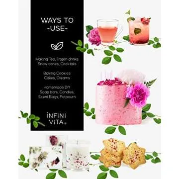 Infini Vita Dried Rose Petals 14g (0.5oz) - Edible Red Rose Tea - Dried Flowers for Cake Decorating, Drinks, Candle, and Soap Making (0.5oz)