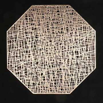 U'Artlines Octagonal Placemats Hollow Out Mats Vinyl Non-Slip Heat Insulation Kitchen Table Mats(Octagonal Gold, 6pcs)