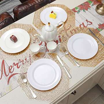 U'Artlines Octagonal Placemats Hollow Out Mats Vinyl Non-Slip Heat Insulation Kitchen Table Mats(Octagonal Gold, 6pcs)