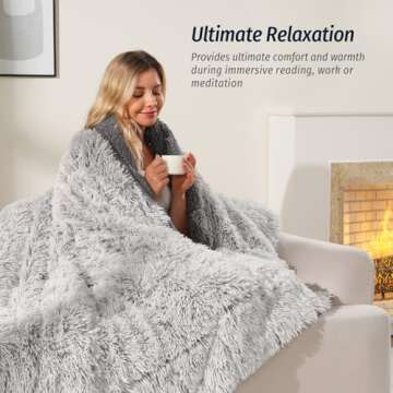 Wemore Shaggy Long Fur Faux Fur Weighted Blanket, Cozy and Plush Sherpa Long Hair Blanket for Adult 15lbs, Fluffy Fuzzy Sherpa Reverse Heavy Blanket for Bed, Couch, Backprint Grey, 60 x 80 Inches