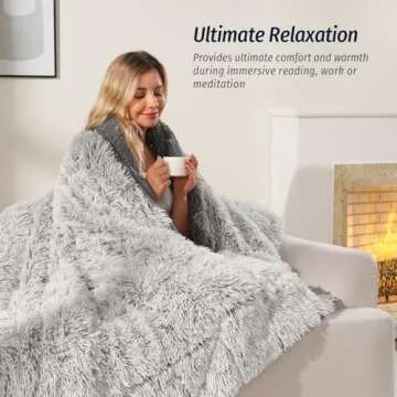 Wemore Shaggy Long Fur Faux Fur Weighted Blanket, Cozy and Plush Sherpa Long Hair Blanket for Adult 15lbs, Fluffy Fuzzy Sherpa Reverse Heavy Blanket for Bed, Couch, Backprint Grey, 60 x 80 Inches