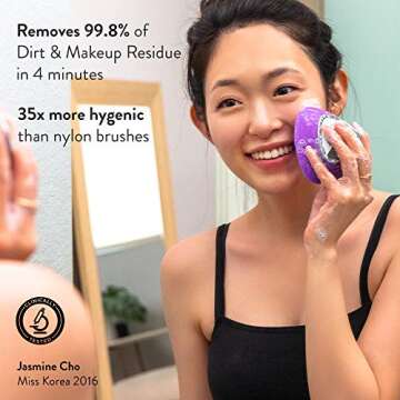 Silicone Sonic Facial Cleansing Brush - Best Beauty Massager for Normal, Sensitive, Combination Skin - Deep Cleaning Exfoliating Face Scrubber, Waterproof & Rechargeable Cleanser Tool (Purple)