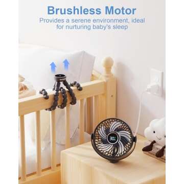 Bearwind Portable Stroller Fan for Travel, LED Night Light Clip on Fans Operated by Rechargeable Bat...