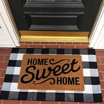 MUBIN Cotton Buffalo Plaid Rug 27.5 x 43 Inches Black and White Check Rugs Hand-Woven Indoor or Outdoor Rugs for Layered Door Mats Washable Carpet for Front Porch, Kitchen, Farmhouse, Entryway