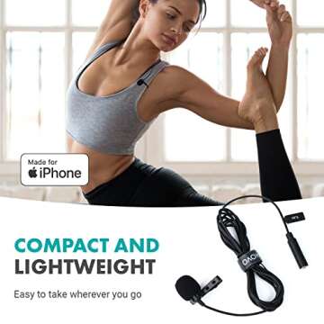Movo iLav Digital Lavalier Omnidirectional Clip on Microphone with MFi Certified Lightning Adapter - Works with iOS Devices - Lapel Interview Lav Mic for iPhone, iPad, Lightning Microphone for iPhone