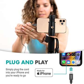 Movo iLav Digital Lavalier Omnidirectional Clip on Microphone with MFi Certified Lightning Adapter - Works with iOS Devices - Lapel Interview Lav Mic for iPhone, iPad, Lightning Microphone for iPhone