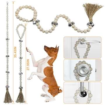 MAXVITON - Wooden Beaded Hanging Dog Doorbell - Antique Silver Bells, Puppy Hanging Doorbells, Vintage Handmade Bells, Dog Potty Training Doorbells, Pet Bells. 1 Piece (Nude, Round)