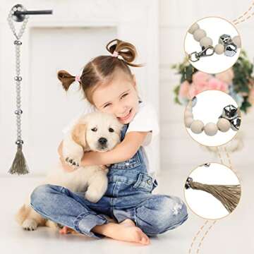 MAXVITON - Wooden Beaded Hanging Dog Doorbell - Antique Silver Bells, Puppy Hanging Doorbells, Vintage Handmade Bells, Dog Potty Training Doorbells, Pet Bells. 1 Piece (Nude, Round)