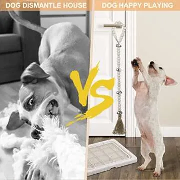 MAXVITON - Wooden Beaded Hanging Dog Doorbell - Antique Silver Bells, Puppy Hanging Doorbells, Vintage Handmade Bells, Dog Potty Training Doorbells, Pet Bells. 1 Piece (Nude, Round)