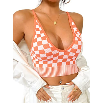 LISSMOMO Adjustable Spaghetti Strap V Neck Crop Tank Tops for Women (L011 Orange M)