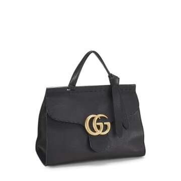 Gucci, Pre-Loved Black Leather GG Marmont Top Handle Flap Bag Small, Black