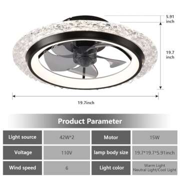 KINDLOV Ceiling Fans with Lights,Flush Mount Ceiling Fan with LED Light, Remote Control, and 6-Speed...