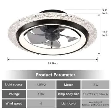 KINDLOV Ceiling Fans with Lights,Flush Mount Ceiling Fan with LED Light, Remote Control, and 6-Speed...