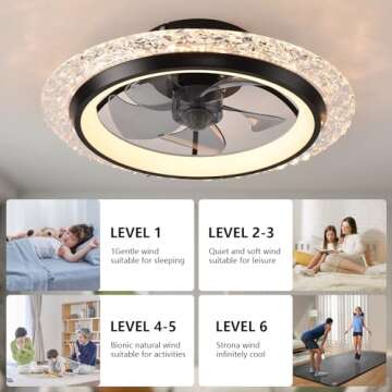 KINDLOV Ceiling Fans with Lights,Flush Mount Ceiling Fan with LED Light, Remote Control, and 6-Speed Wind Adjustment,Modern Ceiling Fan with Light for Bedroom,Kitchen,Living Room,Black