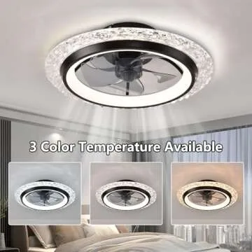 KINDLOV Ceiling Fans with Lights,Flush Mount Ceiling Fan with LED Light, Remote Control, and 6-Speed Wind Adjustment,Modern Ceiling Fan with Light for Bedroom,Kitchen,Living Room,Black
