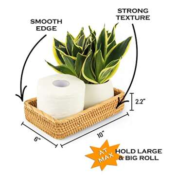 CELEZAR Rattan Toilet Tank Basket Woven Guest Towel Holder for Serving Organizing Bread Shelves 10 x...