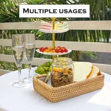 CELEZAR Rattan Toilet Tank Basket Woven Guest Towel Holder for Serving Organizing Bread Shelves 10 x 6 x 2 inches Bathroom Counter Organizers and Storage Decorative Wicker Tray (Honey Brown)