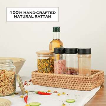 CELEZAR Rattan Toilet Tank Basket Woven Guest Towel Holder for Serving Organizing Bread Shelves 10 x 6 x 2 inches Bathroom Counter Organizers and Storage Decorative Wicker Tray (Honey Brown)