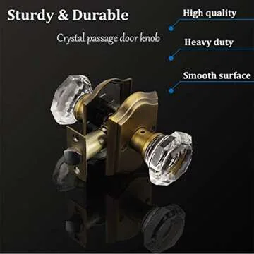 Gobrico 5 Pack Passage Crystal Door Knobs in Antique Brass for Hall Closet Laundry Room,Clear Octago...