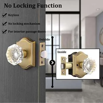 Gobrico 5 Pack Passage Crystal Door Knobs in Antique Brass for Hall Closet Laundry Room,Clear Octagon Shape,Keyless Outside for Interior Room
