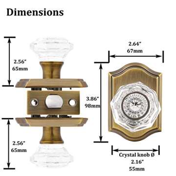 Gobrico 5 Pack Passage Crystal Door Knobs in Antique Brass for Hall Closet Laundry Room,Clear Octagon Shape,Keyless Outside for Interior Room