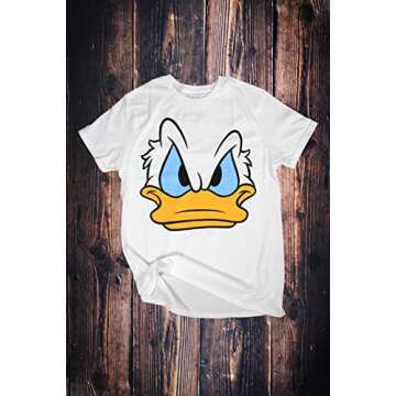 Disney Mad Donald Duck Face World Disneyland Funny Costume Adult Tee Graphic T-Shirt for Men Tshirt Dad Father (White, Large)