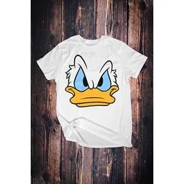 Disney Mad Donald Duck Face World Disneyland Funny Costume Adult Tee Graphic T-Shirt for Men Tshirt Dad Father (White, Large)