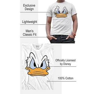 Disney Mad Donald Duck Face World Disneyland Funny Costume Adult Tee Graphic T-Shirt for Men Tshirt Dad Father (White, Large)