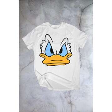 Disney Mad Donald Duck Face World Disneyland Funny Costume Adult Tee Graphic T-Shirt for Men Tshirt Dad Father (White, Large)