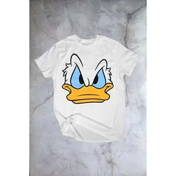 Disney Mad Donald Duck Face World Disneyland Funny Costume Adult Tee Graphic T-Shirt for Men Tshirt Dad Father (White, Large)
