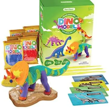 Dino Models, Clay Craft Kit - Dinosaur Arts and Crafts for Kids - Easter Gifts for Boys & Girls - Build 4 Dinos with Air Dry Magic Modeling Model Set Ages 3, 4, 5, 7, 8+ Boy or Girl