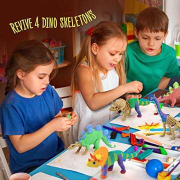 Dino Models, Clay Craft Kit - Dinosaur Arts and Crafts for Kids - Easter Gifts for Boys & Girls - Build 4 Dinos with Air Dry Magic Modeling Model Set Ages 3, 4, 5, 7, 8+ Boy or Girl