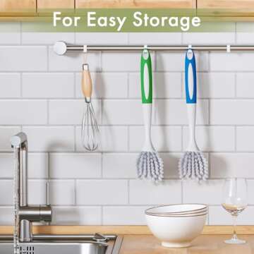 Amazer Dish Brush with Handle, 2 Pack Kitchen Scrub Brushes for Cleaning, Dish Scrubber with Stiff Bristles for Sink, Pots, Pans