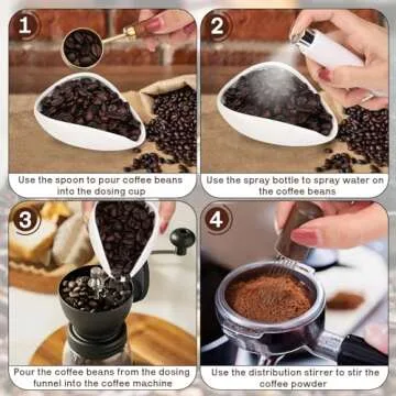 FWUNYVN 4Pcs Coffee Bean Dosing Cup, Spray Bottle, Spoon and Stirrer Tool Set, Coffee Bar Accessories Ceramic Espresso Dosing Funnel Spray Bottle for Reducing Coffee Static, Coffee Lover Gift (White)