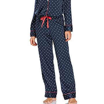 Serenedelicacy Women's Satin Pajama Set 2-Piece Sleepwear Loungewear Long Sleeve Button Down Silky PJ Set (Medium, Navy/Red, Dots)